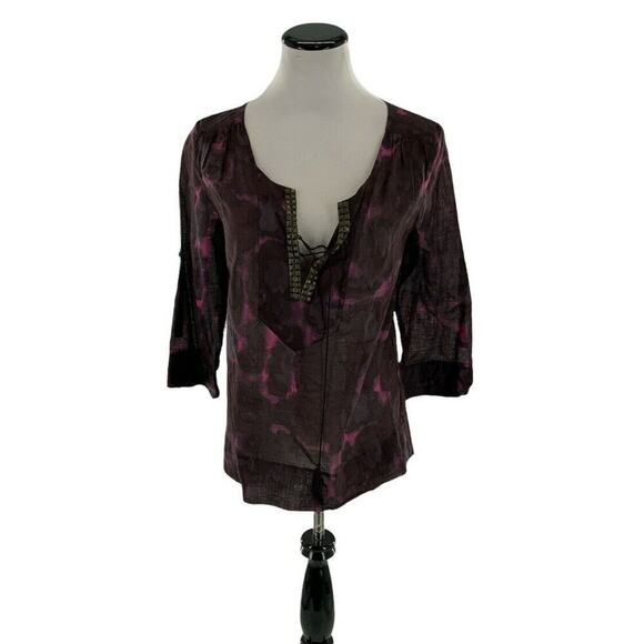 J. Crew Top Women's Size 4 3/4 Multicolor Sleeve Beaded V-Neckline Casual Blouse - Picture 4 of 9